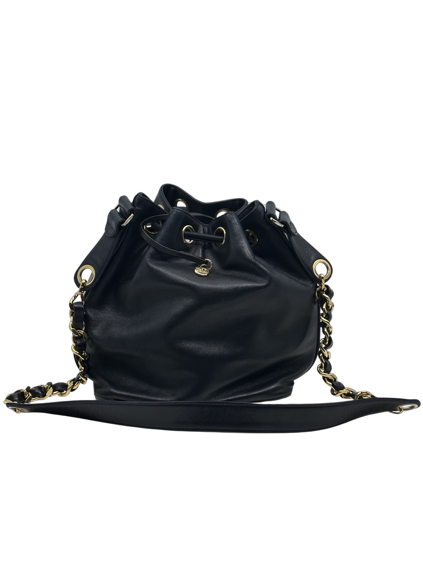 Chanel Black Lambskin Drawstring Bucket Bag