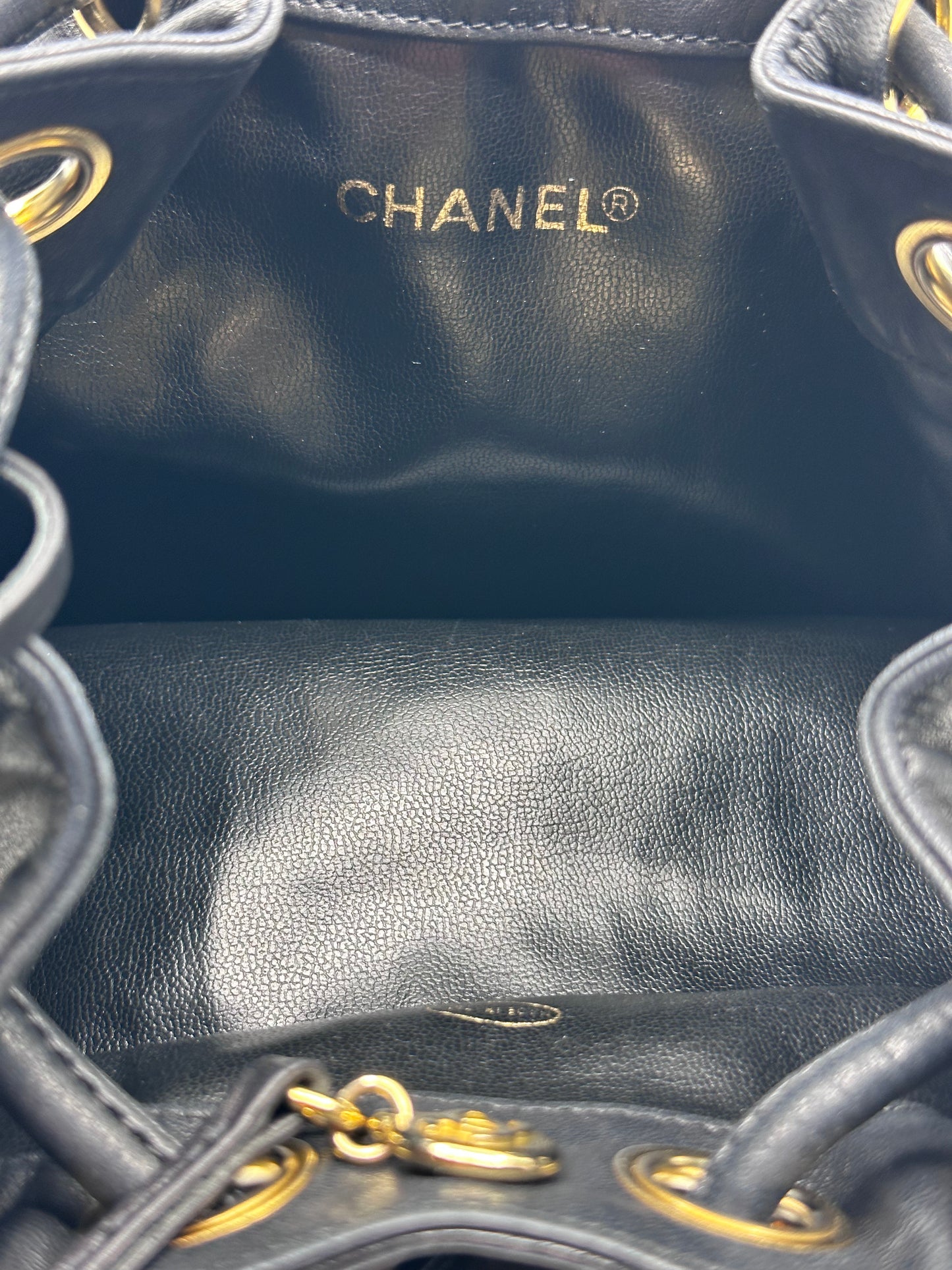 Chanel Black Lambskin Drawstring Bucket Bag