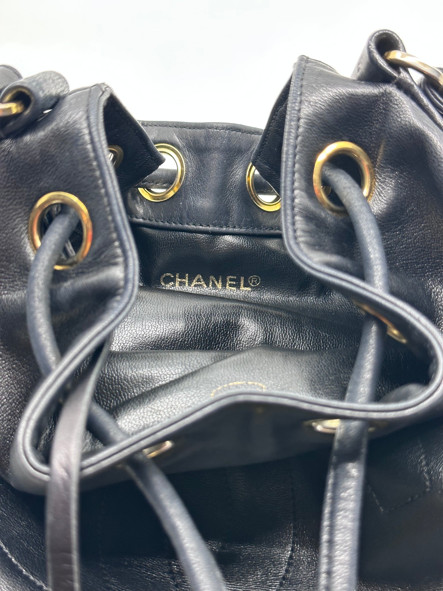 Chanel Black Lambskin Drawstring Bucket Bag