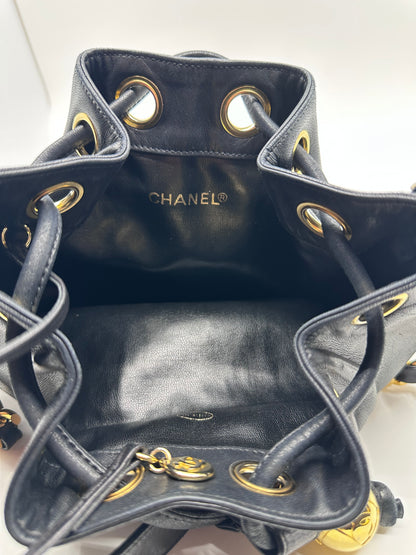 Chanel Black Lambskin Drawstring Bucket Bag