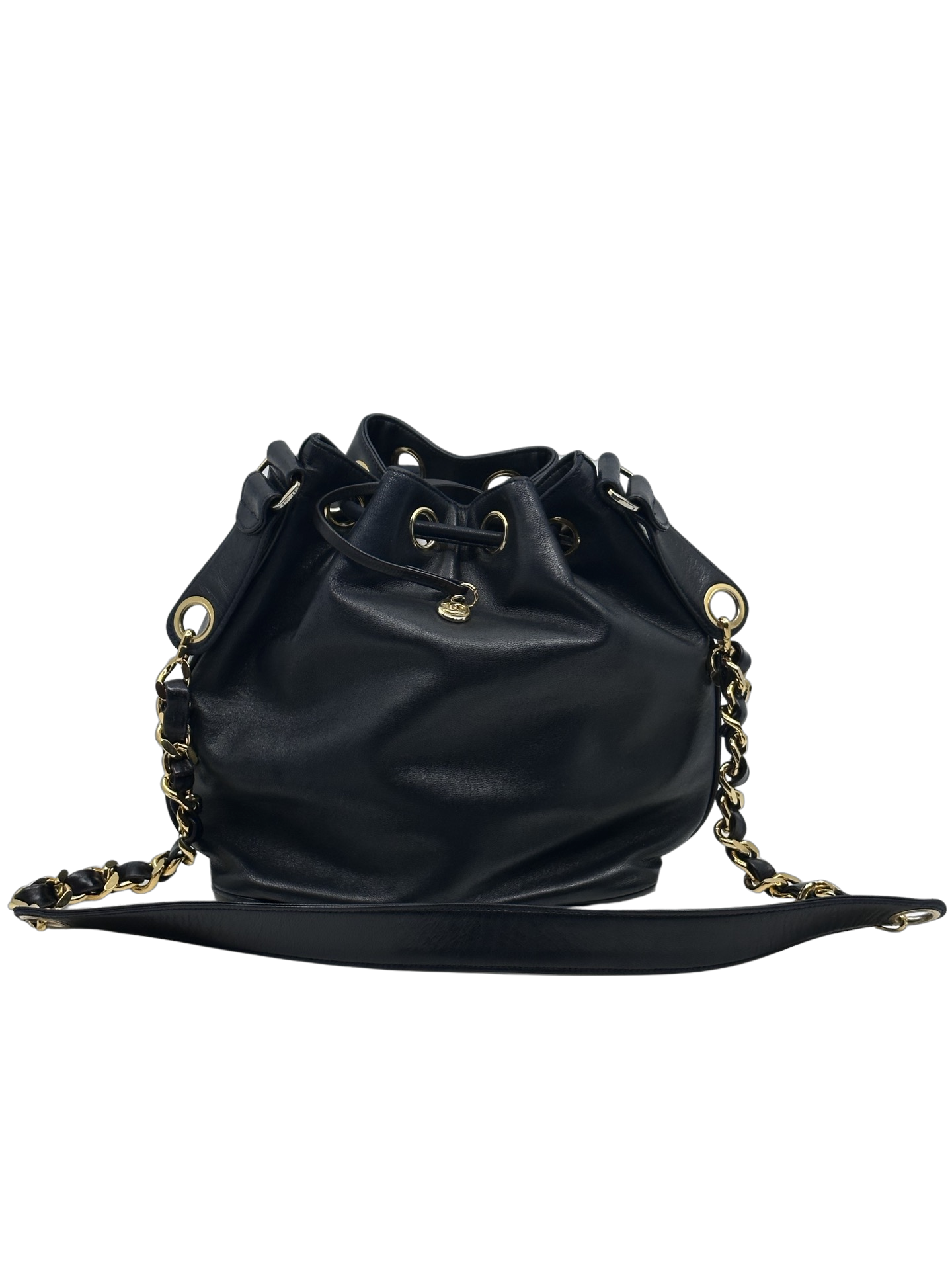 Chanel Black Lambskin Drawstring Bucket Bag