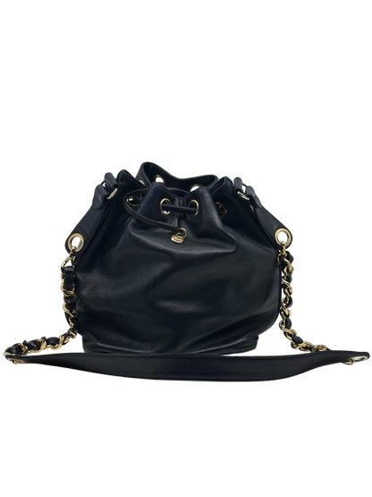 Chanel Black Lambskin Drawstring Bucket Bag