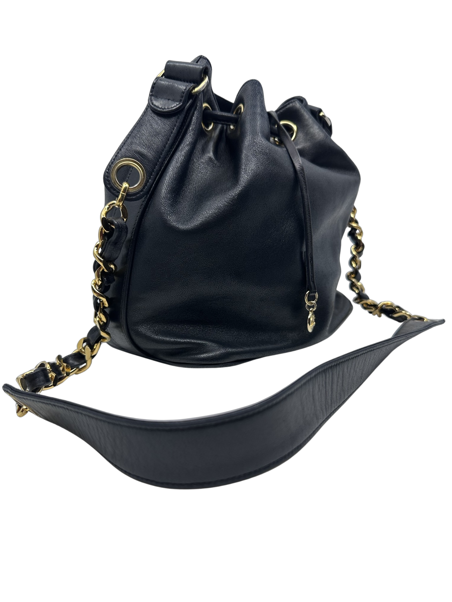 Chanel Black Lambskin Drawstring Bucket Bag