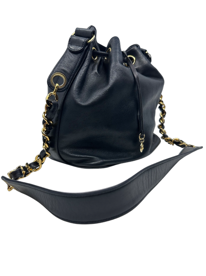 Chanel Black Lambskin Drawstring Bucket Bag