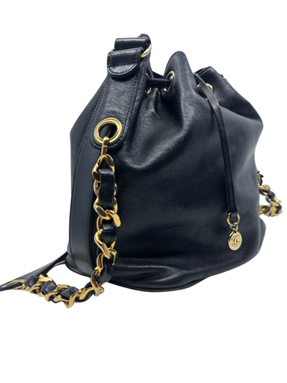 Chanel Black Lambskin Drawstring Bucket Bag