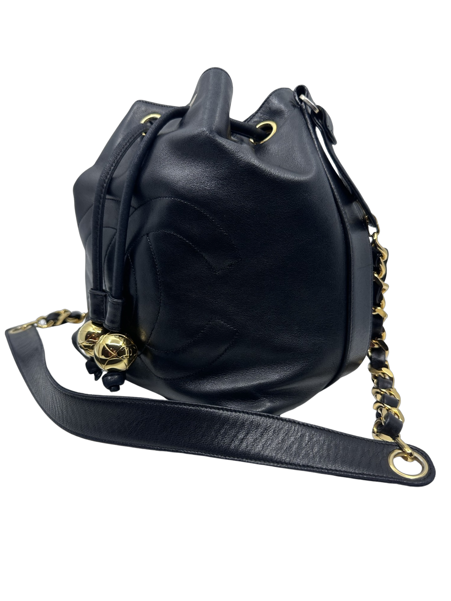 Chanel Black Lambskin Drawstring Bucket Bag