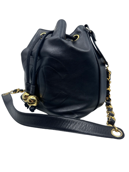 Chanel Black Lambskin Drawstring Bucket Bag