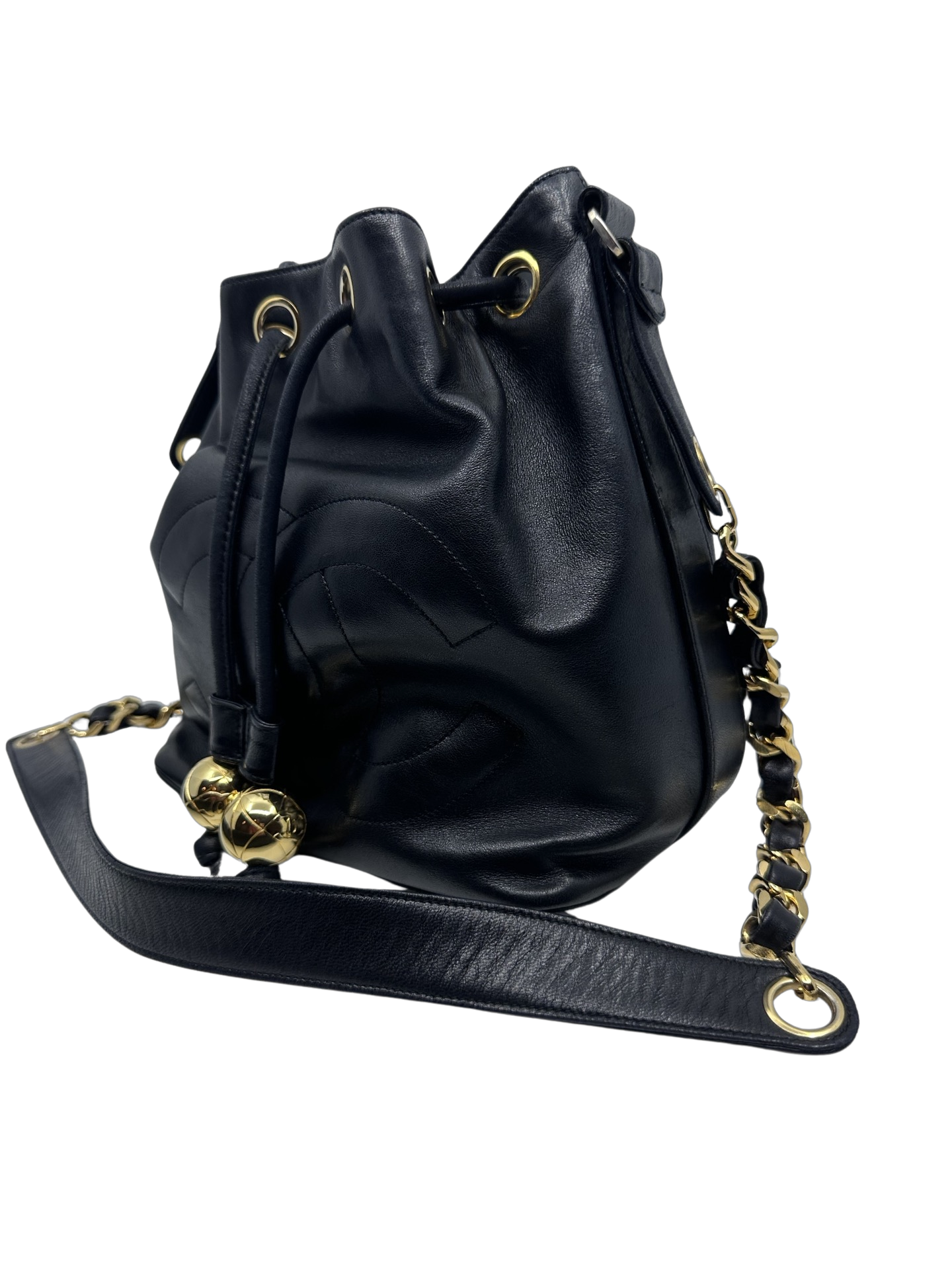 Chanel Black Lambskin Drawstring Bucket Bag