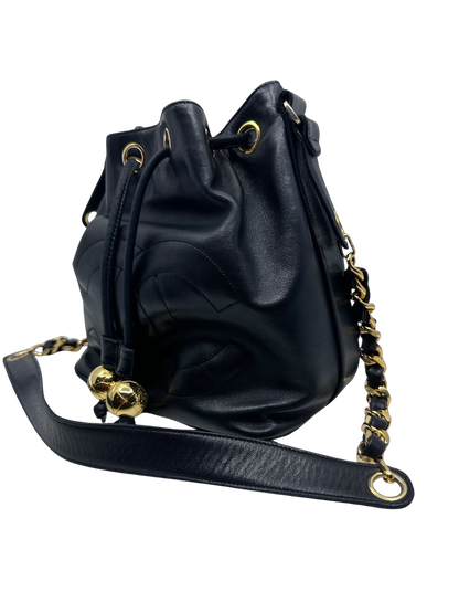 Chanel Black Lambskin Drawstring Bucket Bag