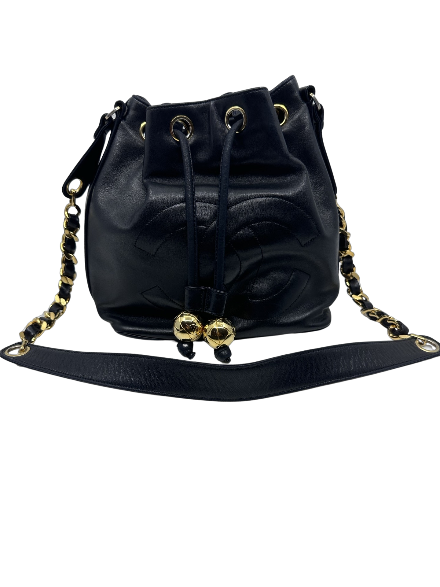 Chanel Black Lambskin Drawstring Bucket Bag