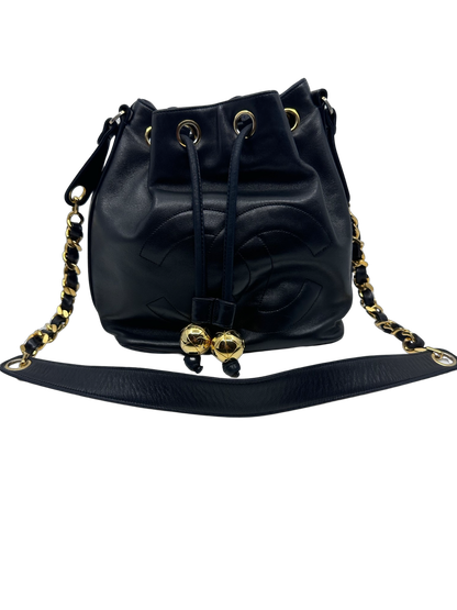 Chanel Black Lambskin Drawstring Bucket Bag