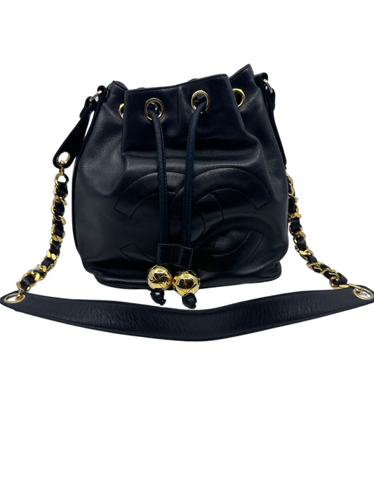 Chanel Black Lambskin Drawstring Bucket Bag